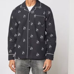 HUF Remio Dog Flannel Long Sleeve Shirt Black White Print Mens Button Up Top.